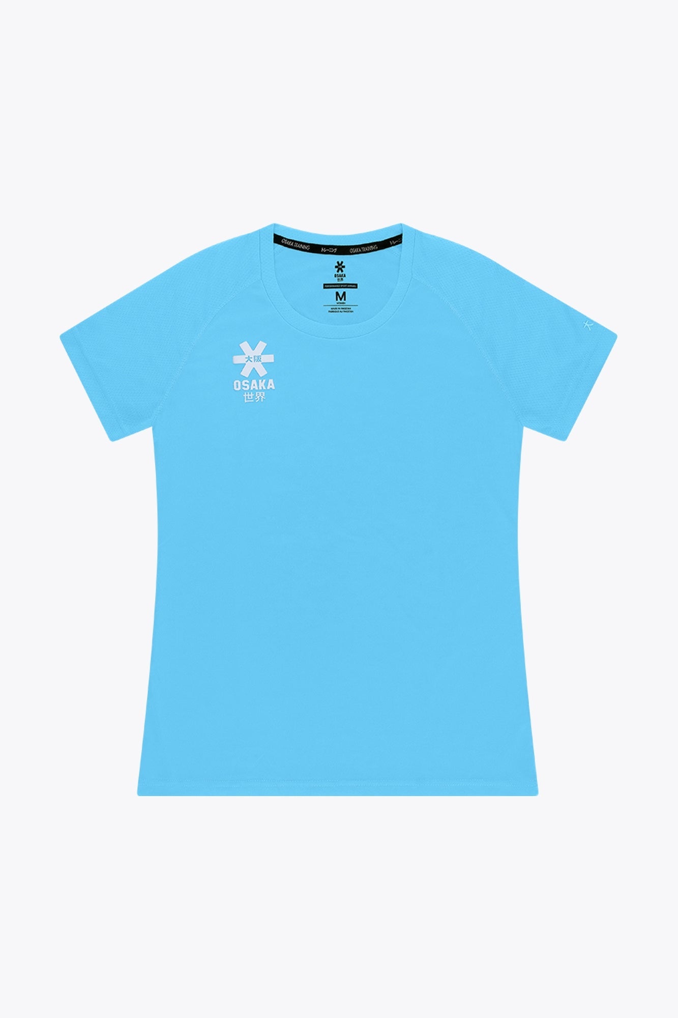 Osaka women tee short sleeve in light blue with logo in grey. Front flatlay view