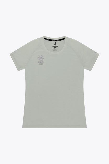 Osaka women tee short sleeve in light grey with logo in grey. Front flatlay view