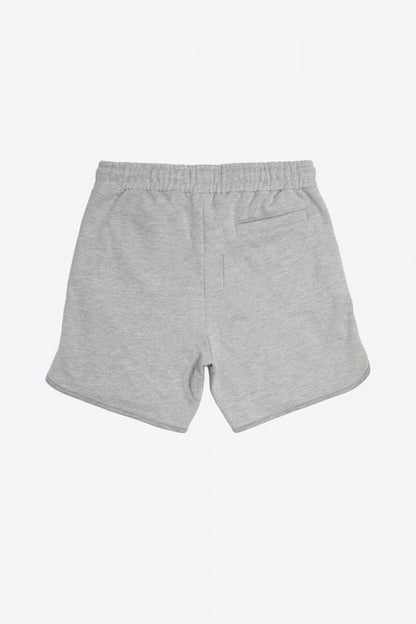 Man wearing the Osaka Men padel shorts in grey with green logo on it. Back flatlay view