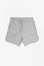Osaka Men padel shorts in grey with green logo on it. Front flatlay view
