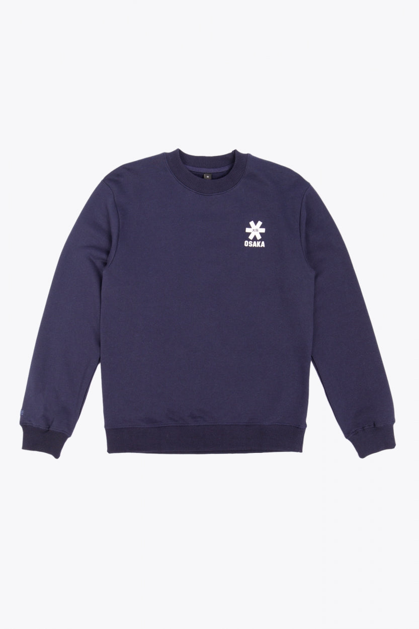 Osaka navy basic unisex sweater with logo in white. Front flatlay view