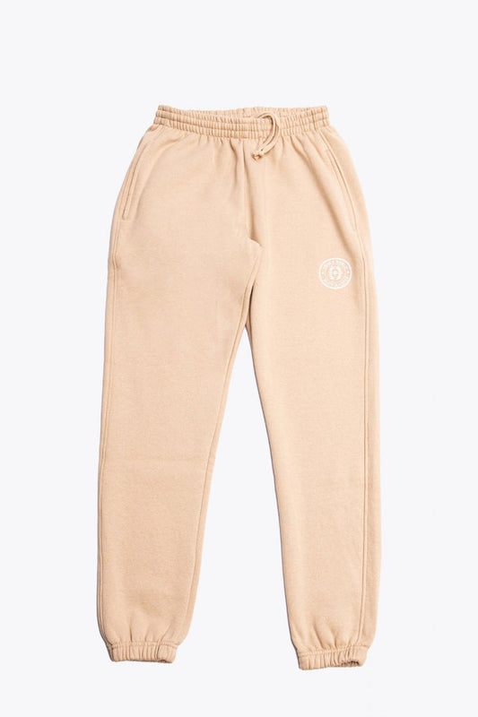 Osaka unisex sweatpants in stone with logo in white. Front flatlay view