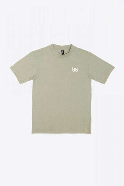 Osaka unisex tee in iceberg green with white logo. Front flatlay view