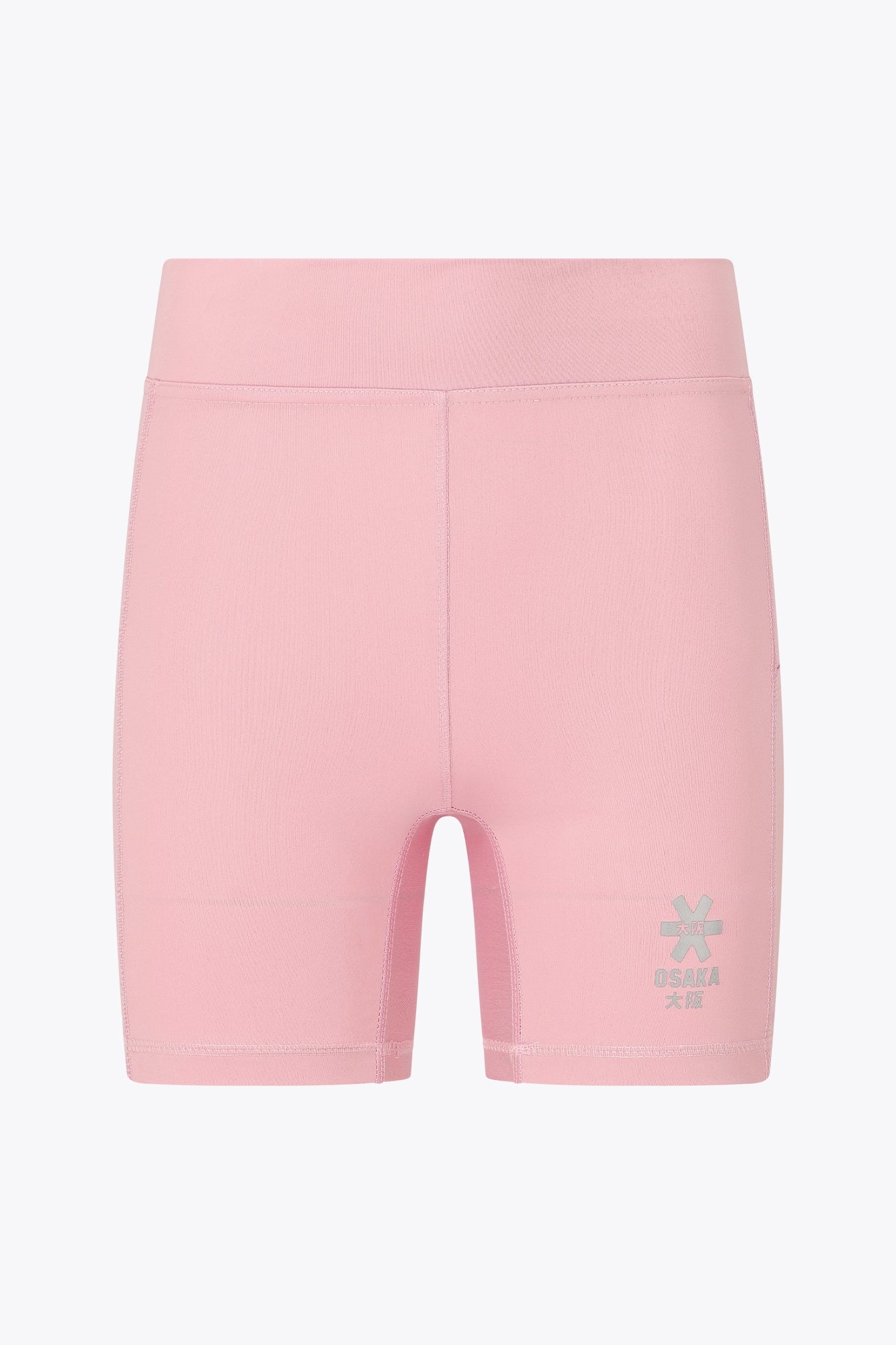 Osaka women tech short thights in pink with grey logo. Front flatlay view