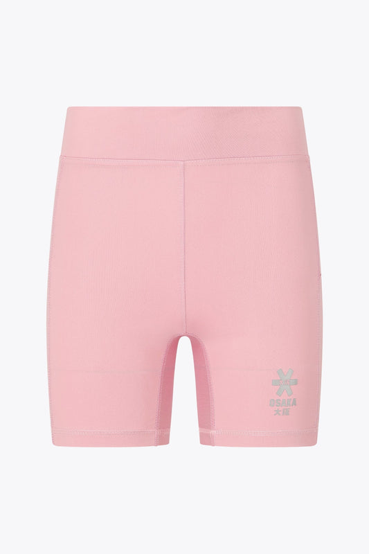 Osaka women tech short thights in pink with grey logo. Front flatlay view
