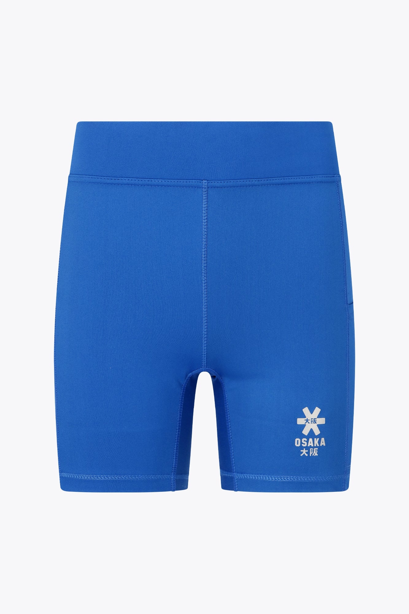 Osaka women tech short thights in princess blue with grey logo. Front flatlay view