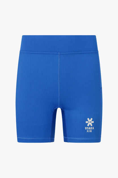 Osaka women tech short thights in princess blue with grey logo. Front flatlay view