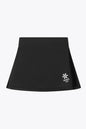 Osaka women floucy skort black with logo in grey. Front flatlay view