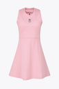 Osaka women floucy dress pink with logo in grey. Front flatlay view