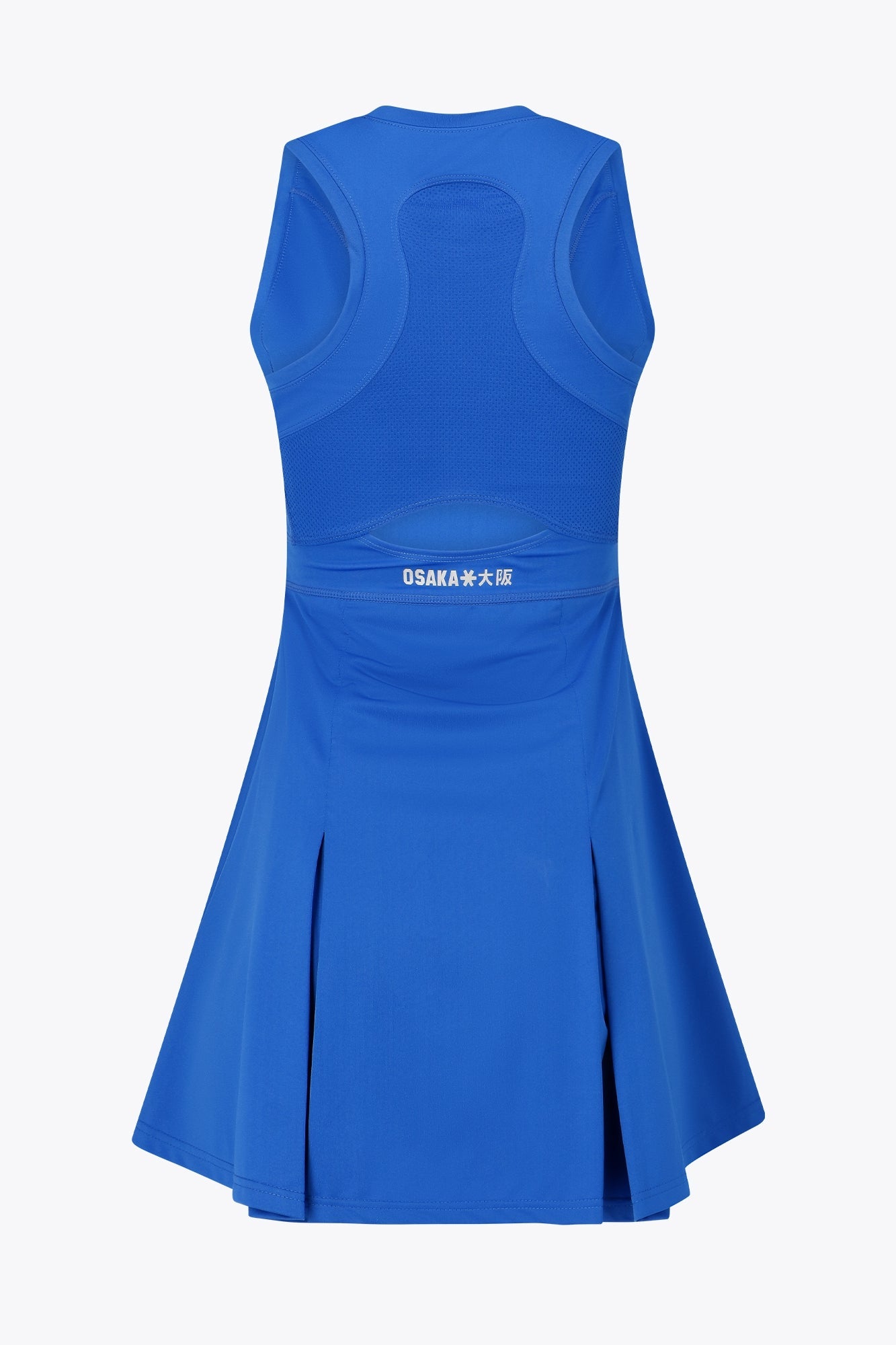 Osaka women floucy dress princess blue with logo in grey. Back flatlay view