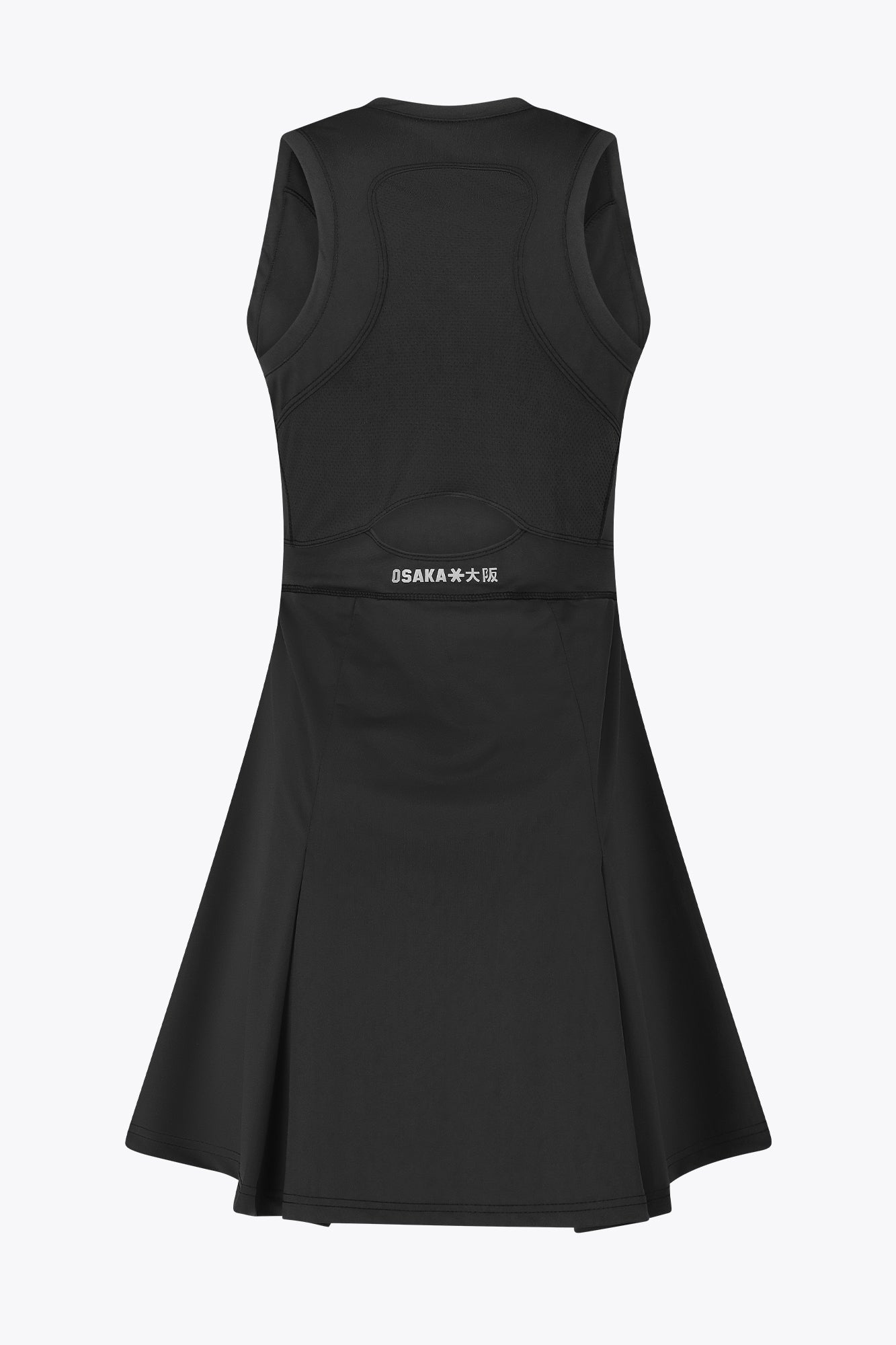 Osaka women floucy dress black. Back flatlay view