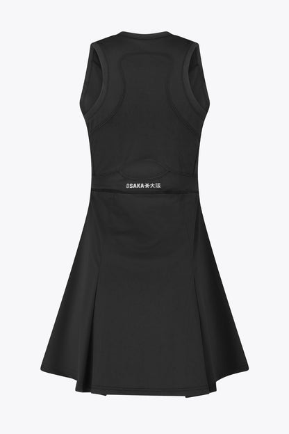 Osaka women floucy dress black. Back flatlay view