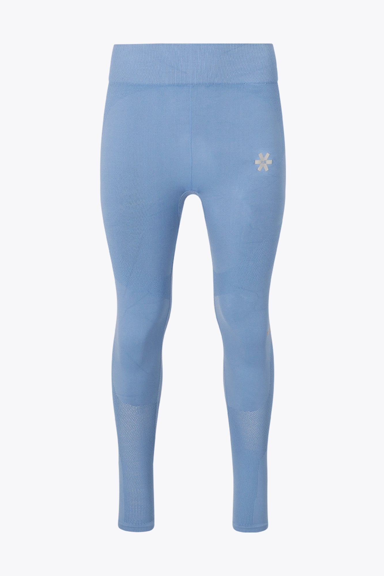 Osaka women shimuresu leggin in manor blue with logo in grey. Front flatlay view