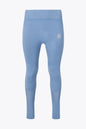 Osaka women shimuresu leggin in manor blue with logo in grey. Front flatlay view