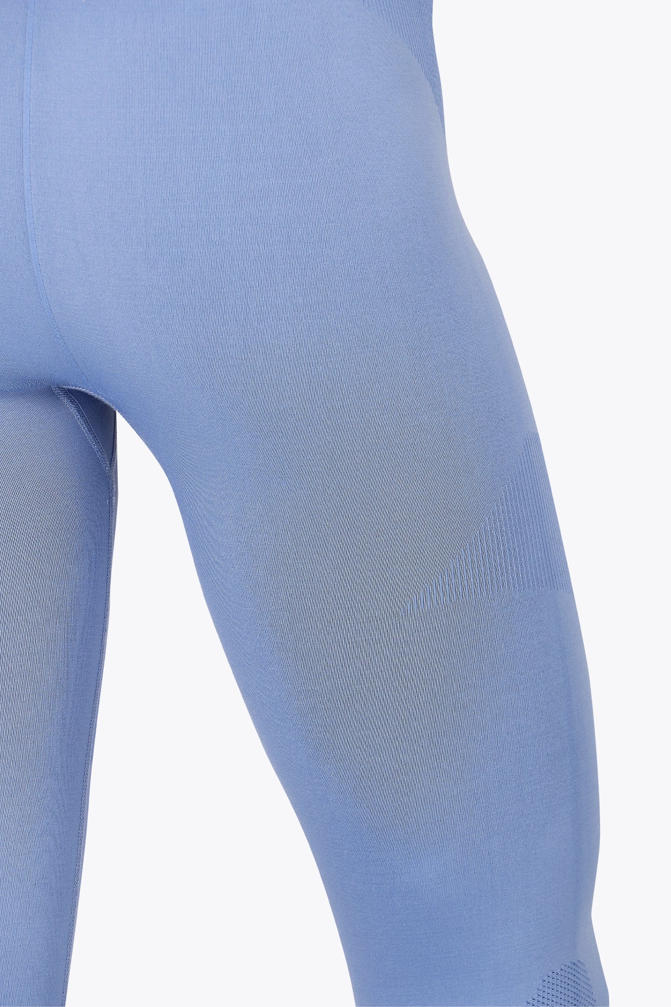 Osaka women shimuresu leggin in manor blue with logo in grey. Detail fabric view