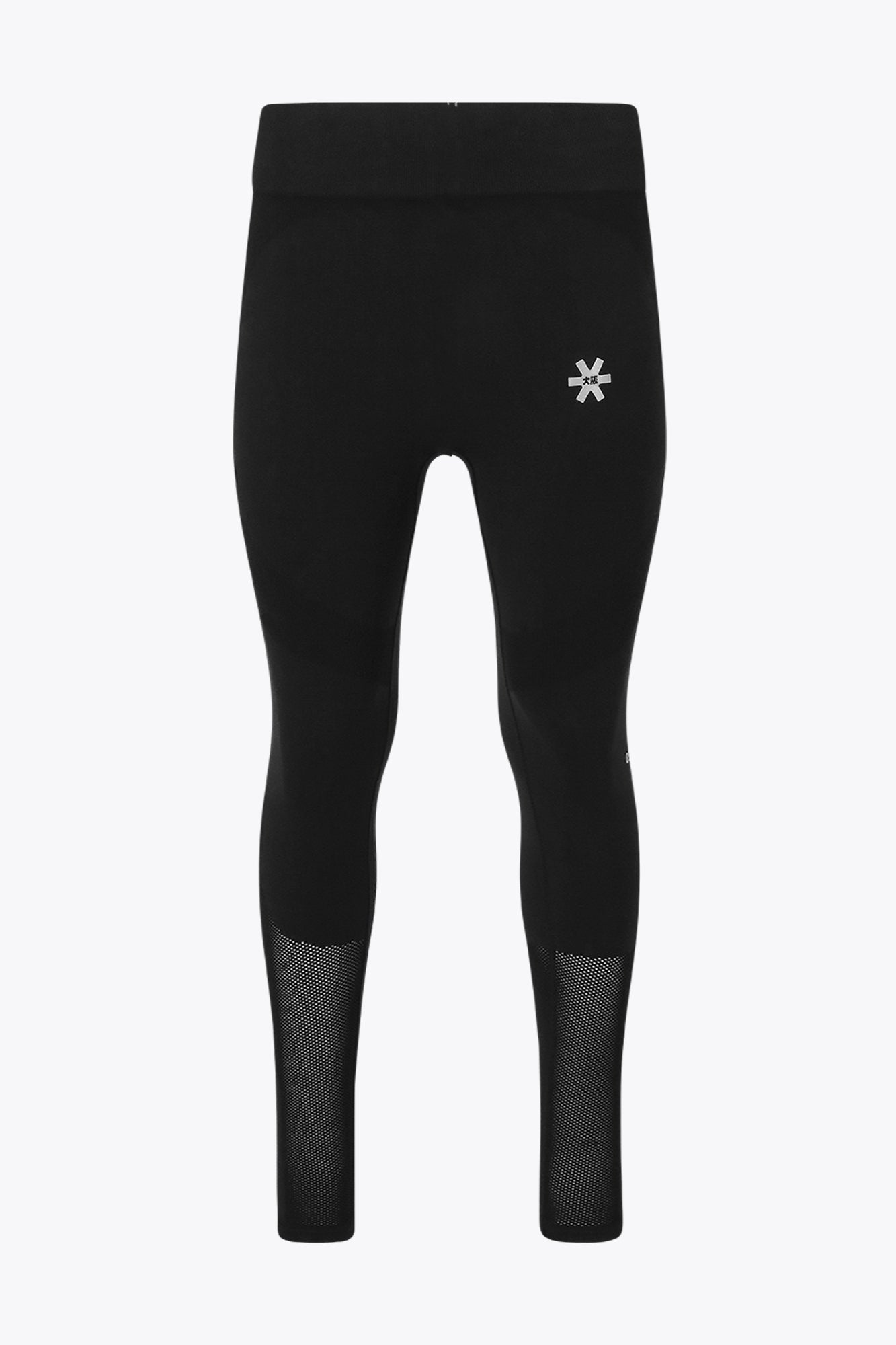 Osaka women shimuresu leggin in black with logo in grey. Front flatlay view