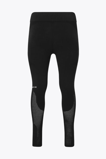 Osaka women shimuresu leggin in black with logo in grey. Back flatlay view