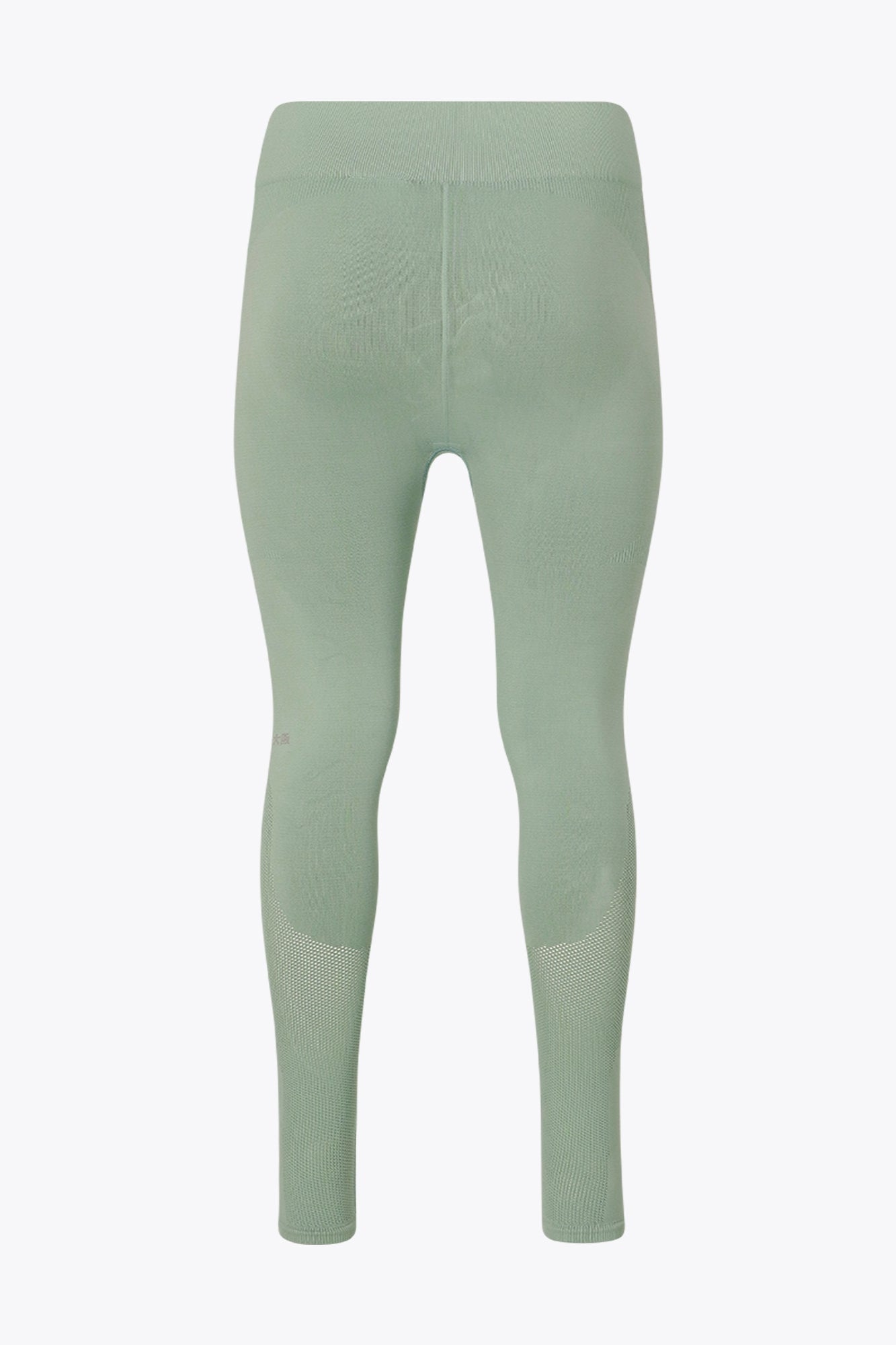 Osaka women shimuresu leggin in jadeite with logo in grey. Back flatlay view