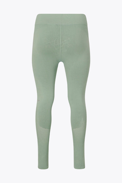 Osaka women shimuresu leggin in jadeite with logo in grey. Back flatlay view