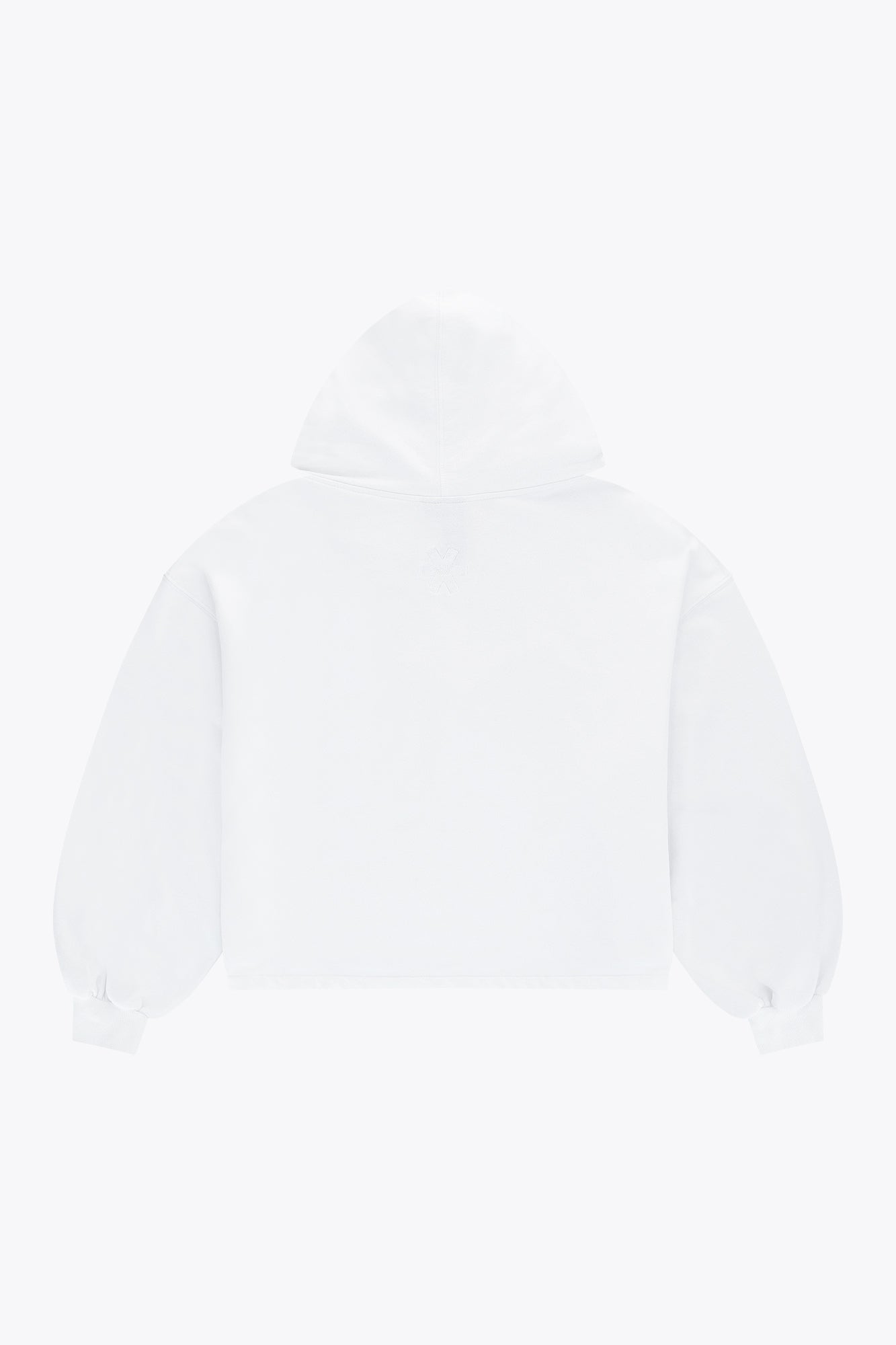 Osaka women cropped hoodie in white with logo in white. Back flatlay view