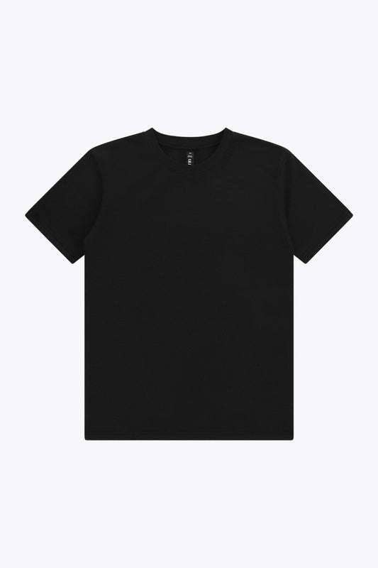 Osaka unisex basic tee in black. Front flatlay view