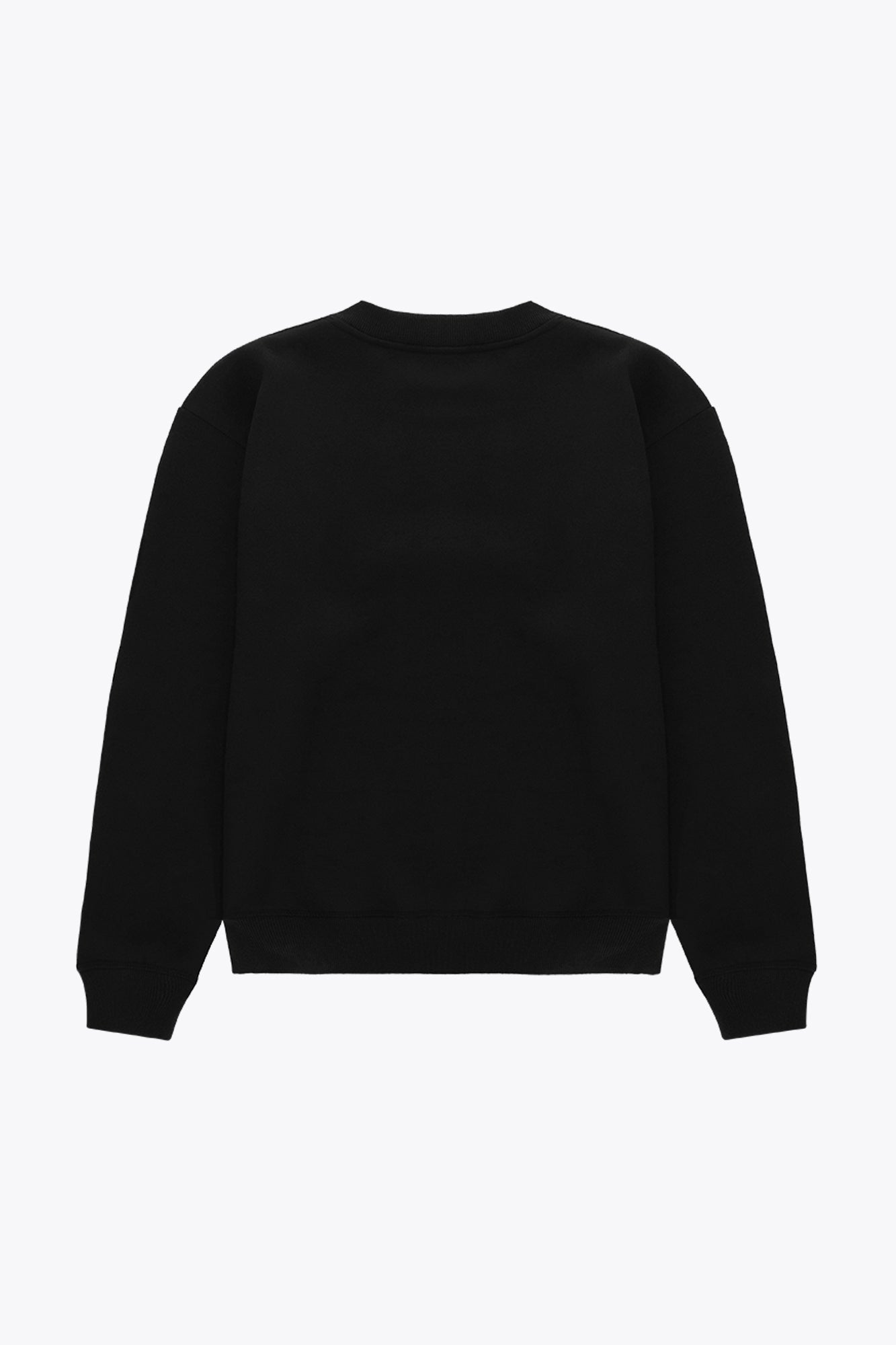 Osaka unisex sweater signature black with white logo. Back flatlay view