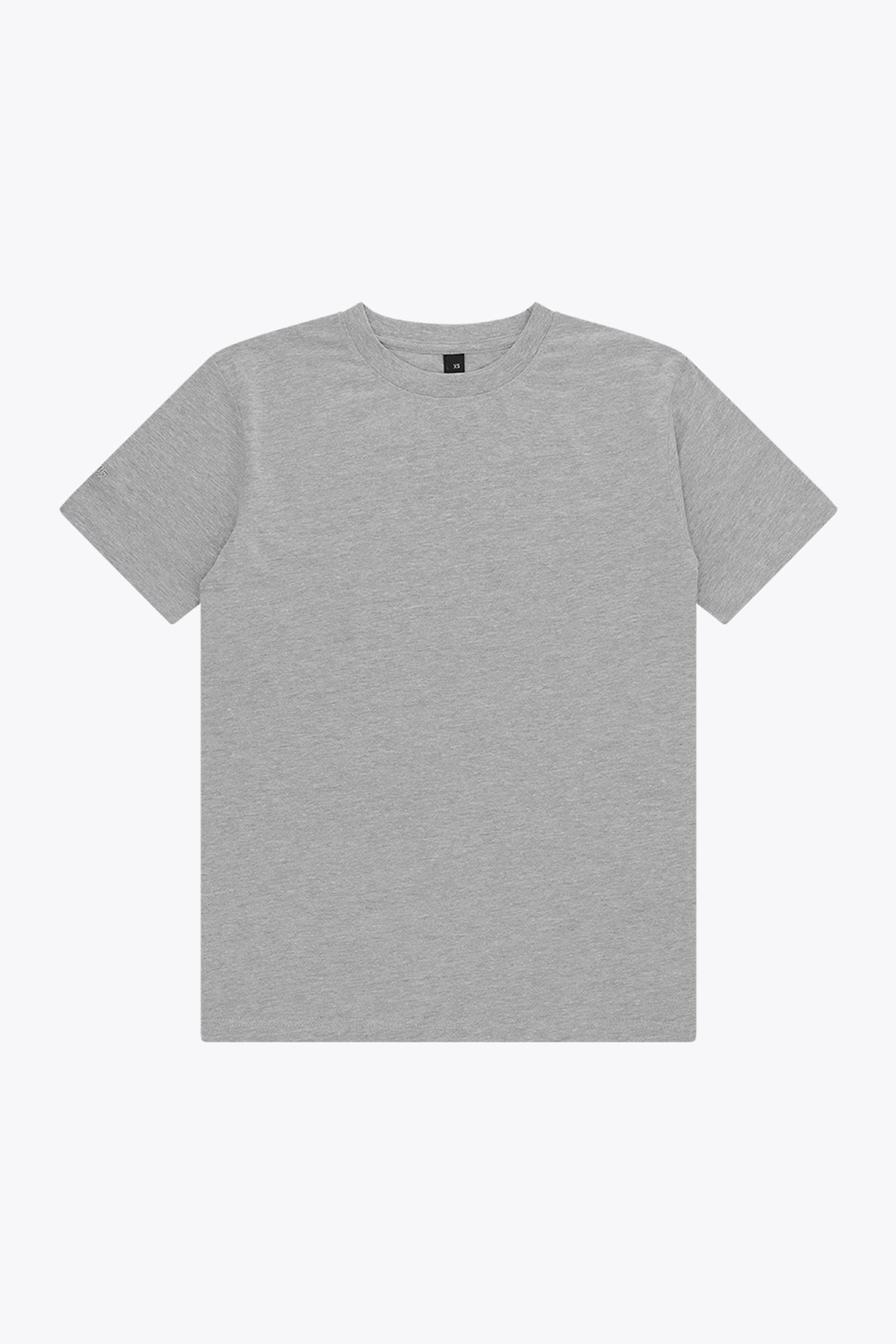 Osaka unisex basic tee in heather grey. Front flatlay view