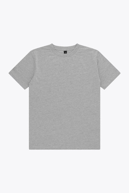 Osaka unisex basic tee in heather grey. Front flatlay view