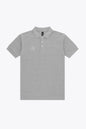 Osaka unisex basic polo in grey with grey logo. Front flatlay view