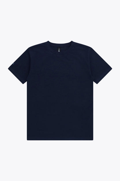 Osaka unisex basic tee in navy. Front flatlay view