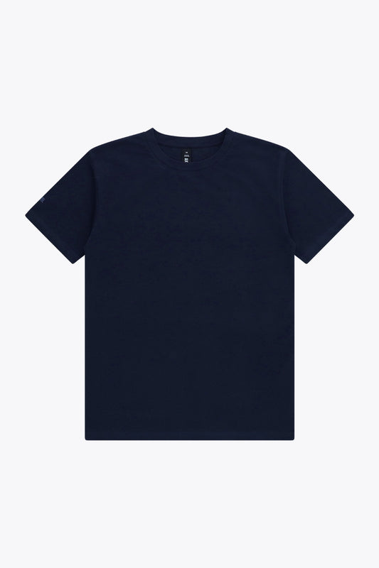 Osaka unisex basic tee in navy. Front flatlay view