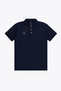 Osaka unisex basic polo in navy with navy logo. Front flatlay view