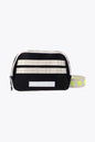 Osaka neoprene belt bag in black with logo in white . Front view