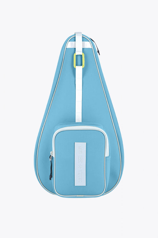 Osaka neoprene padel bag in light blue with logo in white. Front view