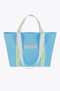 Osaka neoprene Tote bag in light blue with logo in white. Front view