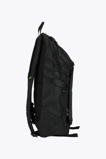 Osaka vision padel backpack in black with logo in green. Side view