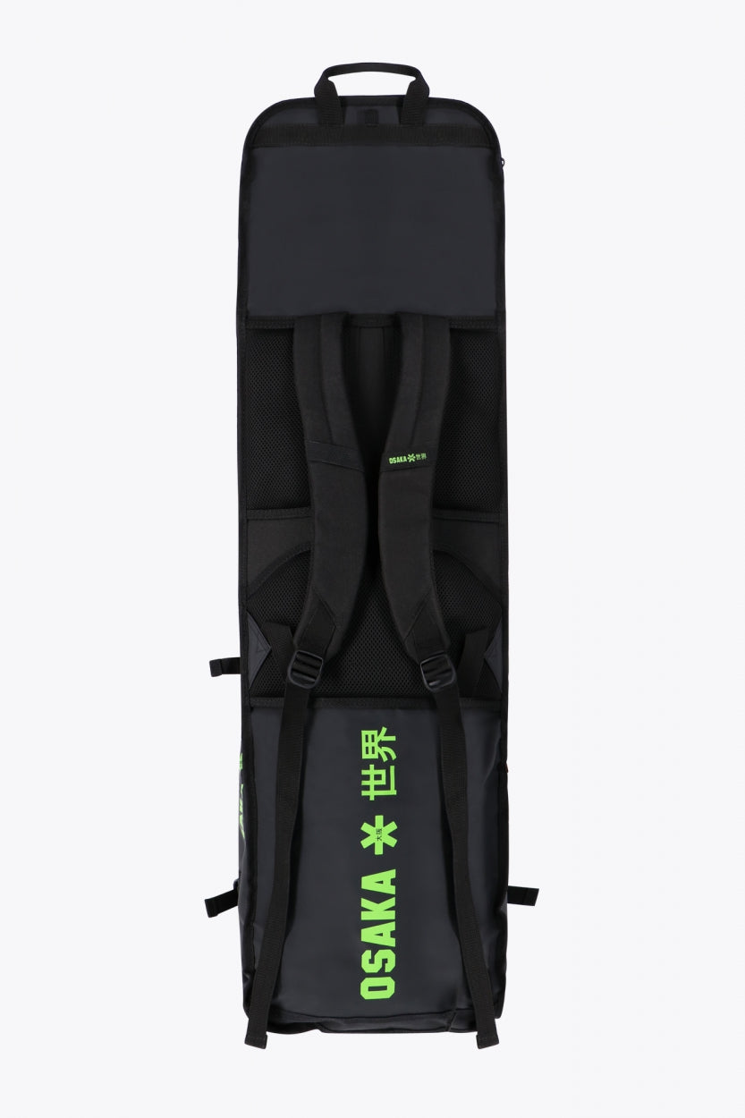 Pro Tour stickbag extra large in black with logo in green. Back view