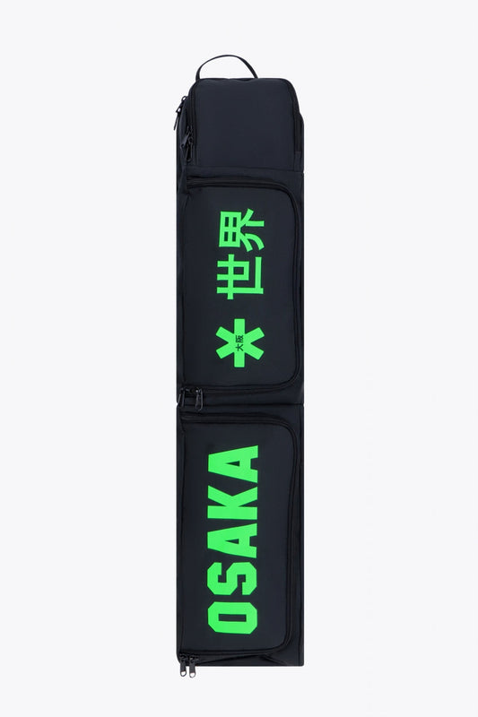 Osaka sports stickbag medium in black with logo in green. Front view