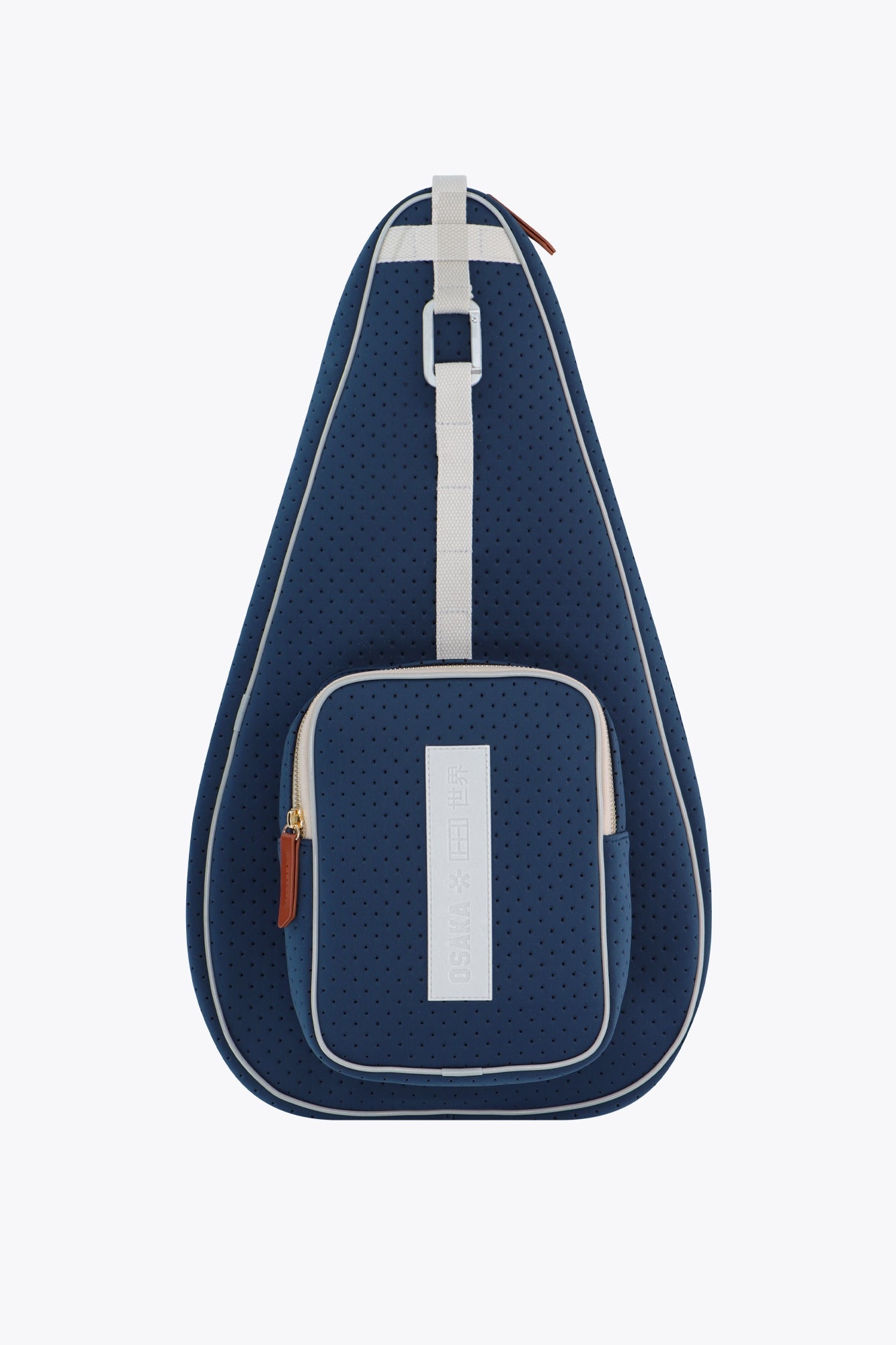 Osaka neoprene padel bag in navy with structure and logo in white. Front view