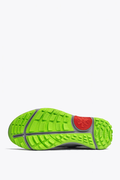 Osaka footwear Ido Mk1 in white and green with logo in black. Sole view