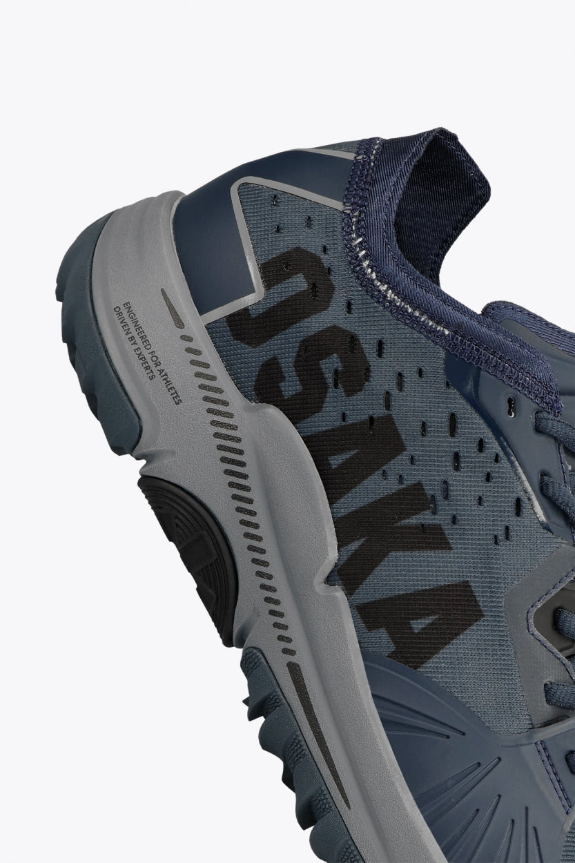 Osaka footwear Ido Mk1 in french navy with logo in black. Detail logo view