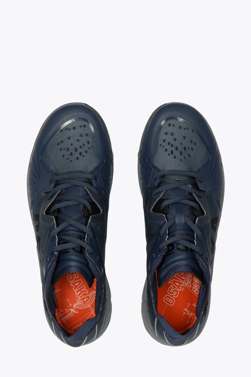 Osaka footwear Ido Mk1 in french navy with logo in black. From above view
