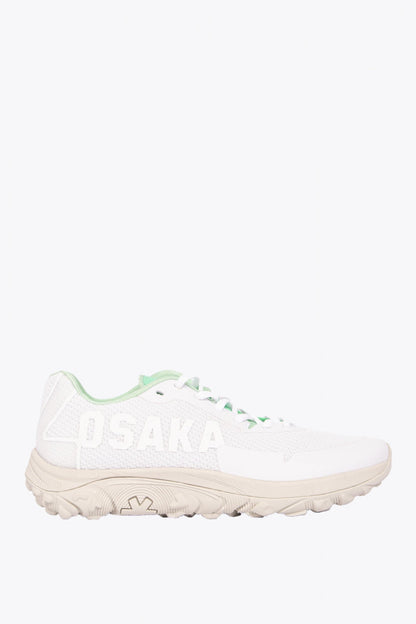 Osaka footwear Kai Mk1 in white with logo in white. Side view