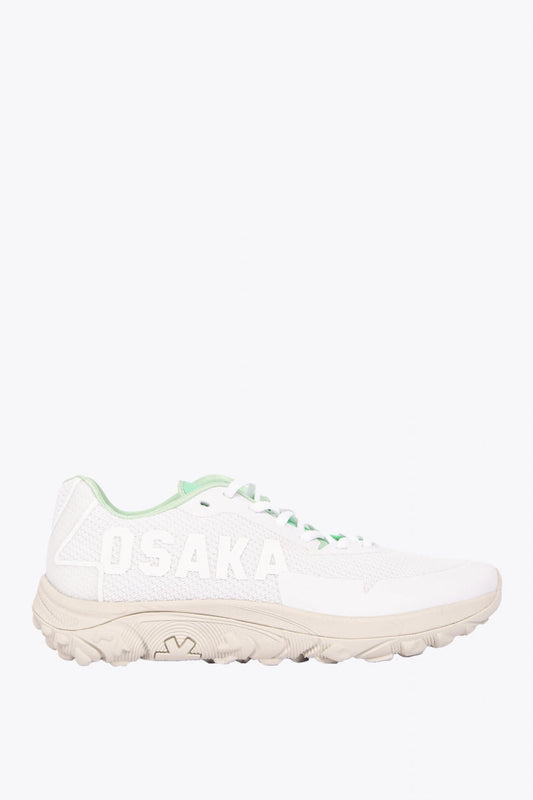 Osaka footwear Kai Mk1 in white with logo in white. Side view