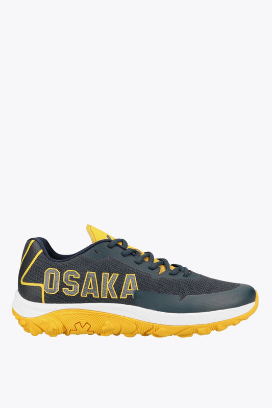 Osaka footwear Kai Mk1 in french navy and honey comb with logo. Side view