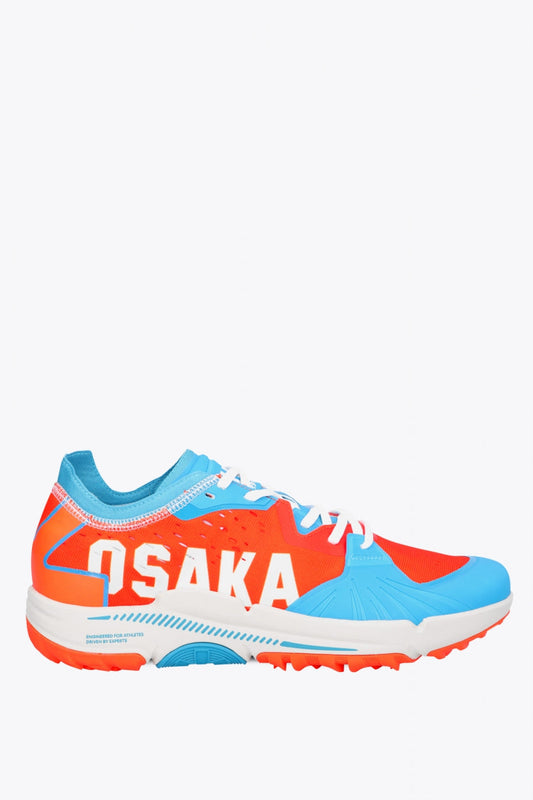 Osaka footwear Ido Mk1 in orange and blue with logo in white. Side view
