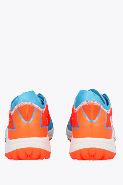 Osaka footwear Ido Mk1 in orange and blue with logo in white. Back view
