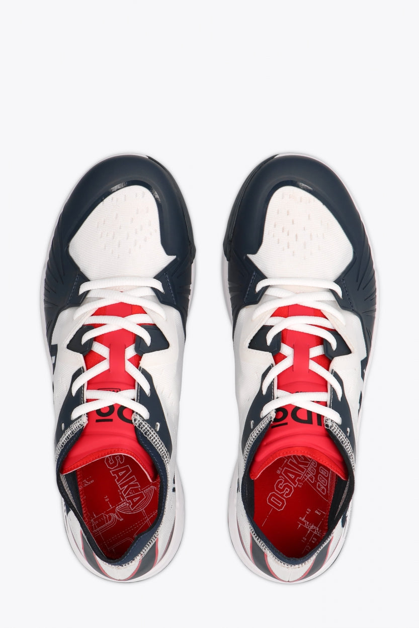 Osaka footwear Ido Mk1 in white and navy with logo in navy. From above view