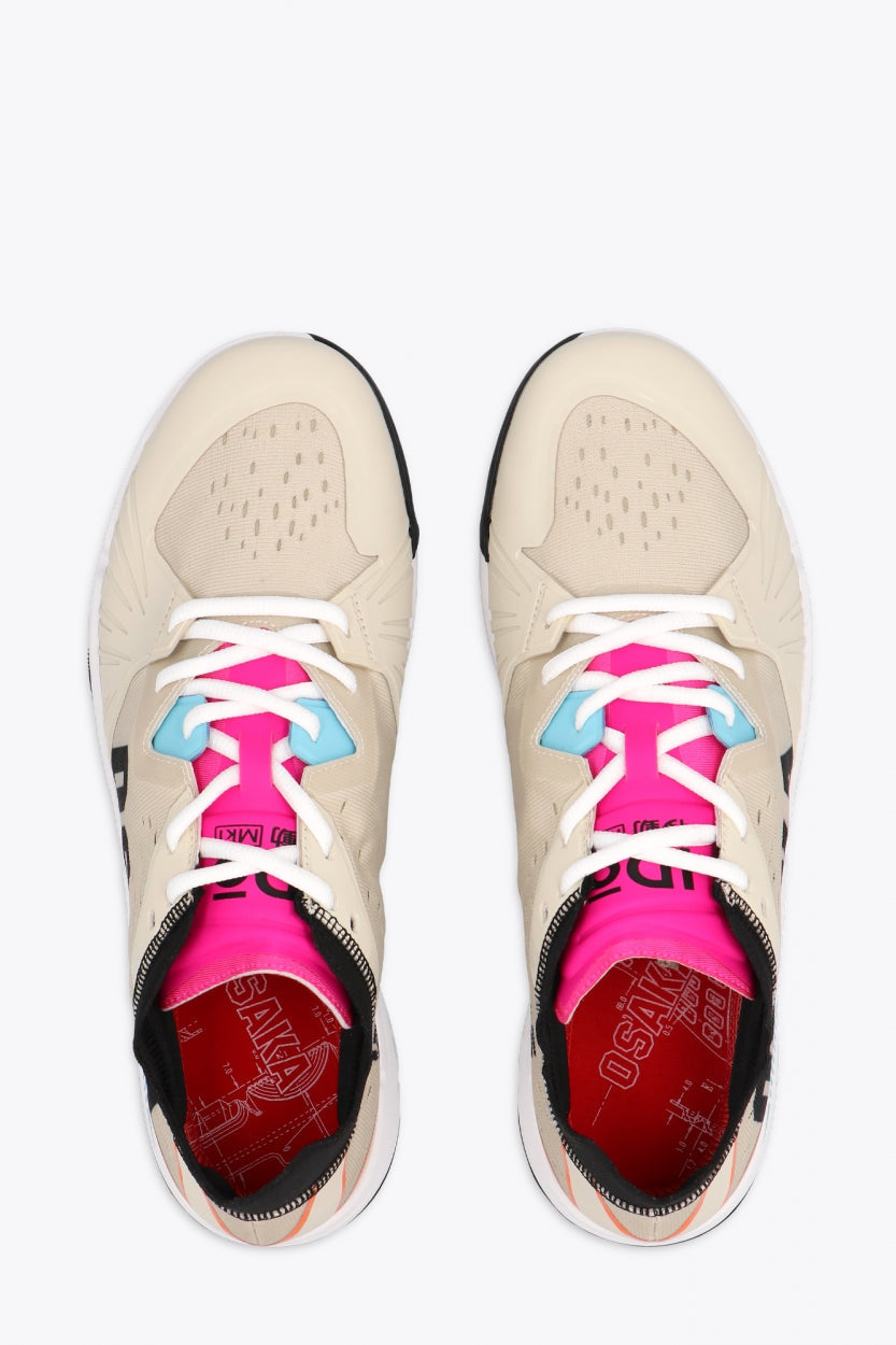 Osaka footwear Ido Mk1 in off white multicolor with logo in black. From above view