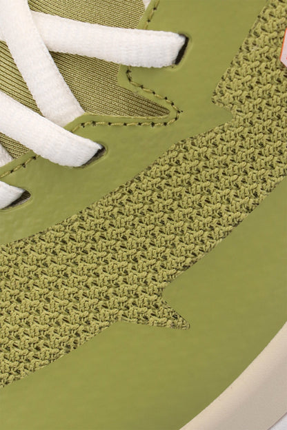 Osaka footwear Kai Mk1 in olive with logo in orange. Detail view